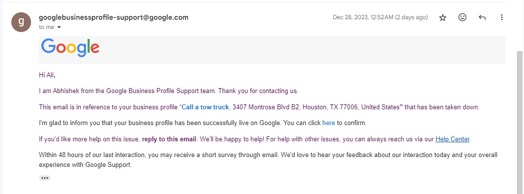 Google Business profile Response