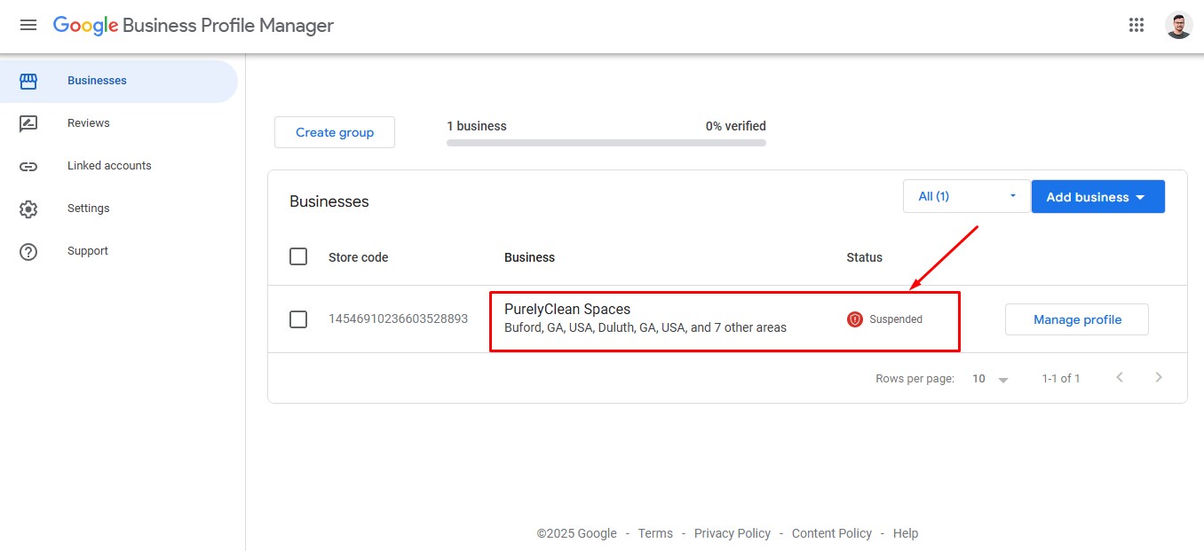 Google business profile suspend
